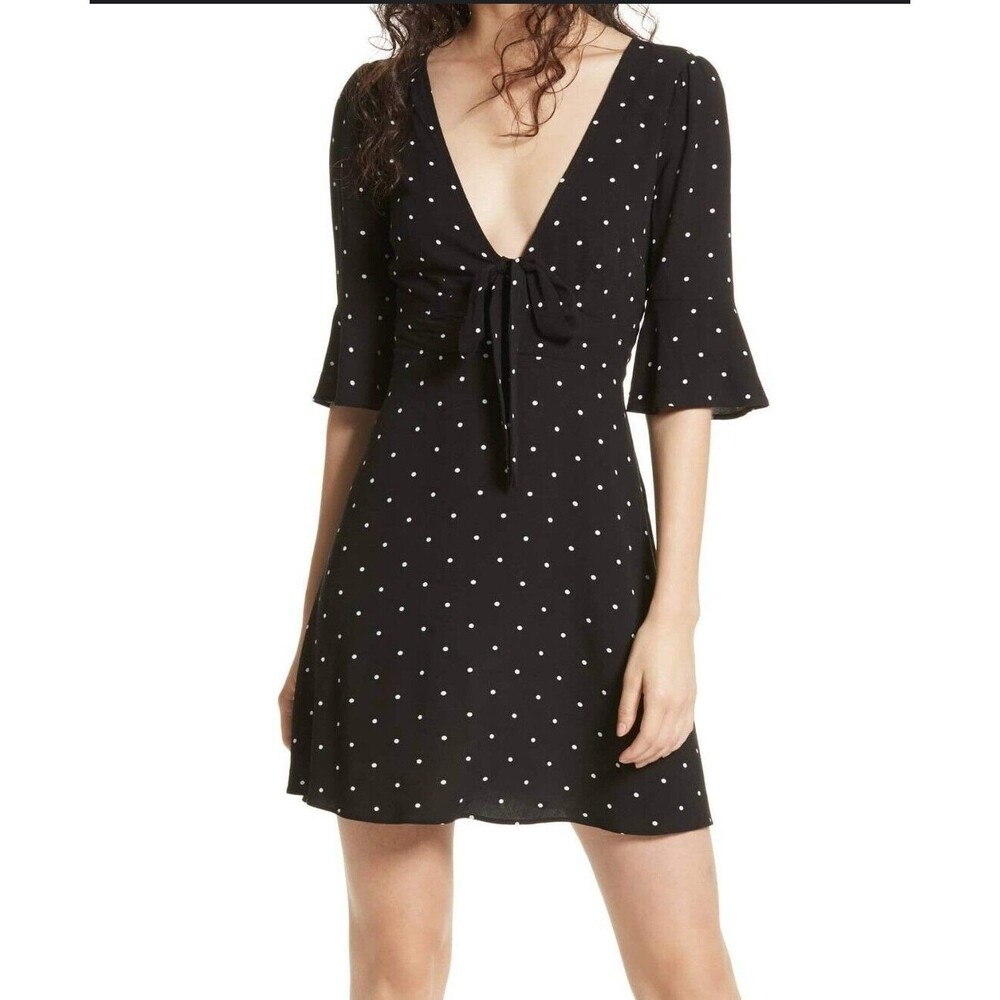 FREE PEOPLE Black All Yours Polka Dot A-Line Mini Dress SMALL